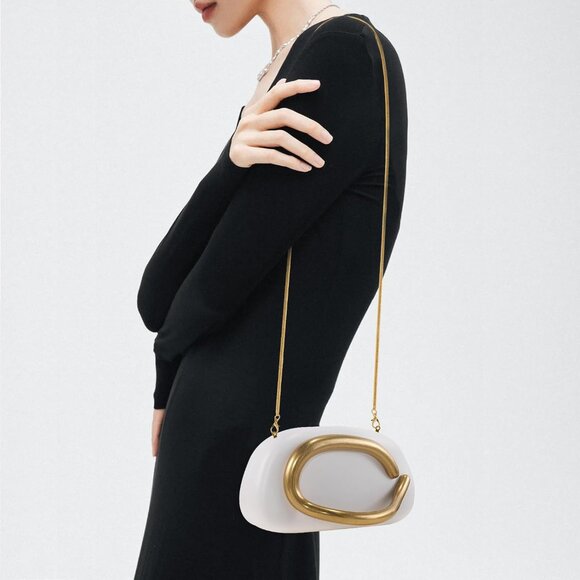 Women\'s Evening Formal Clutch Trendy White Leather Shoulder Handle Strap Bags